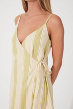 Load image into Gallery viewer, Zulu &amp; Zephyr Olive Stripe Organic Cotton Wrap Mini Dress
