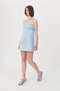Rowie Gwen Silk Linen Mini Dress Baby Blue