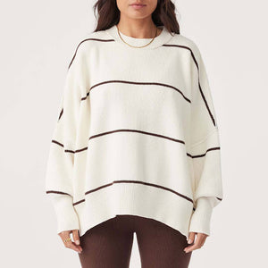 Arcaa Harper Stripe Organic Knit Sweater - Cream & Chocolate